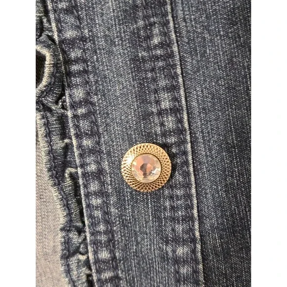 OSO Casuals Womens Sleeveless Denim Jacket Vest M Blue Ruffles Collared Pockets - Picture 3 of 3